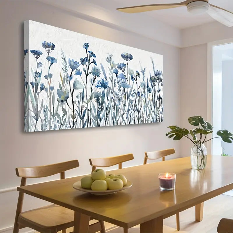 Navy Blue Flowers Botanical Blossom Wall Art canvas office home room framed 120x60cm