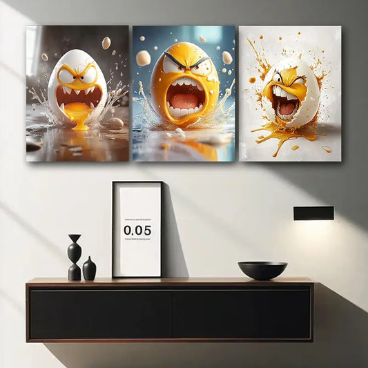3pcs featuring whimsical egg designs Metal Print Ready to Hang Art