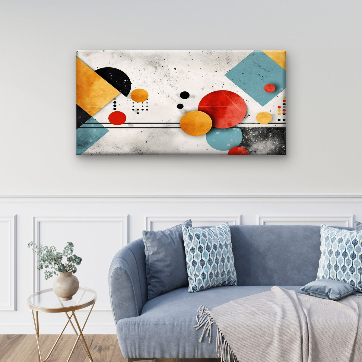Bauhaus Mid Century Red Blue Pattern Wall Art Canvas Office Home Framed 80x45cm