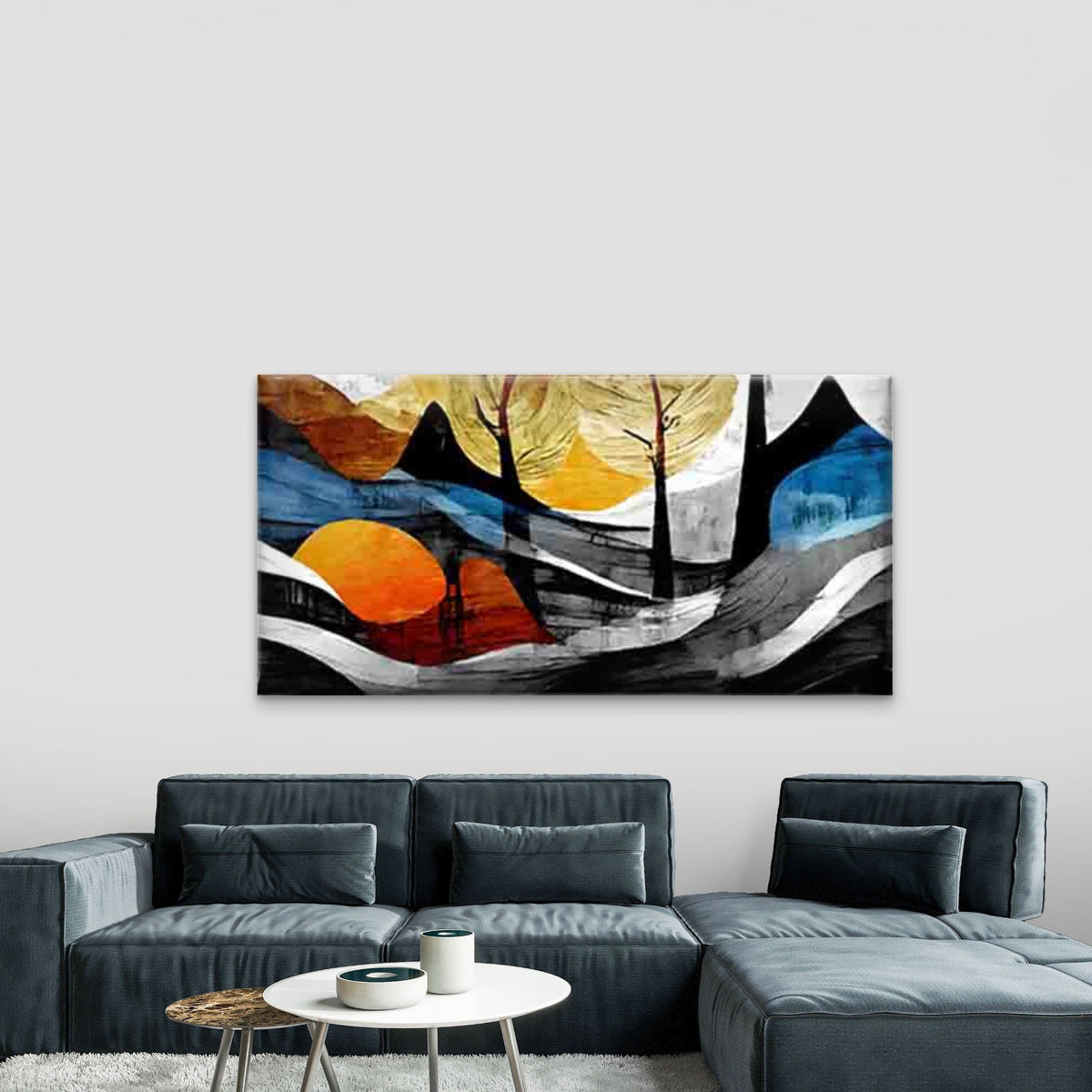 Modern Abstract Landscape Wall Art Canvas Office Home Room Framed 80x45cm
