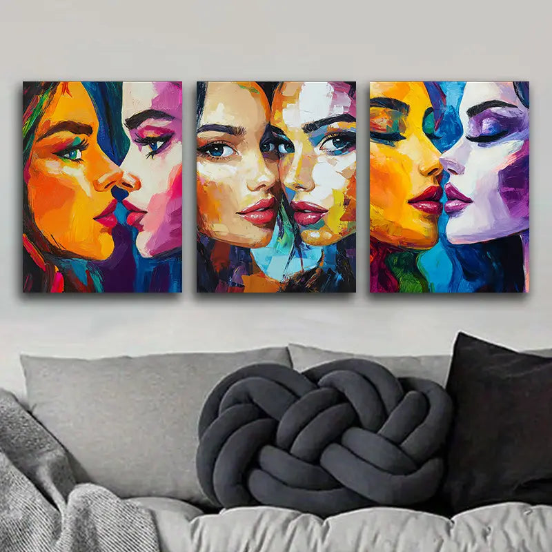 3pcs Two Beautiful Women, Ideal for Home Metal Print Ready to Hang Art