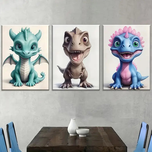 3pcs Pieces of Minimalist-Style Dragon Wall Art Set Canvas Framed 40x60cm - High Quality Print 100% Australian Made Wall Canvas Ready to Hang