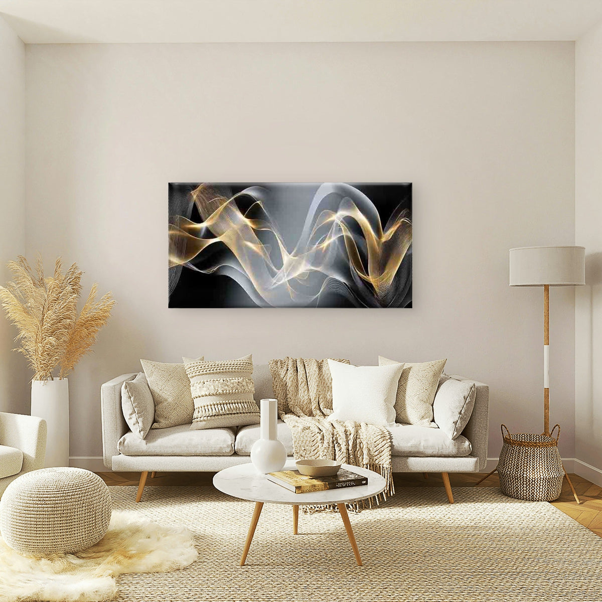 Abstract Golden & Black Wall Art Canvas Office Home Room Framed 120x60cm