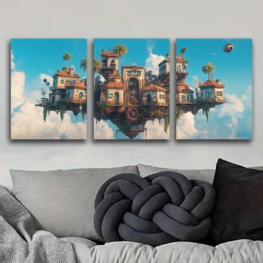 3pcs Classic Modern Floating Island Painting Metal Print Ready to Hang Art