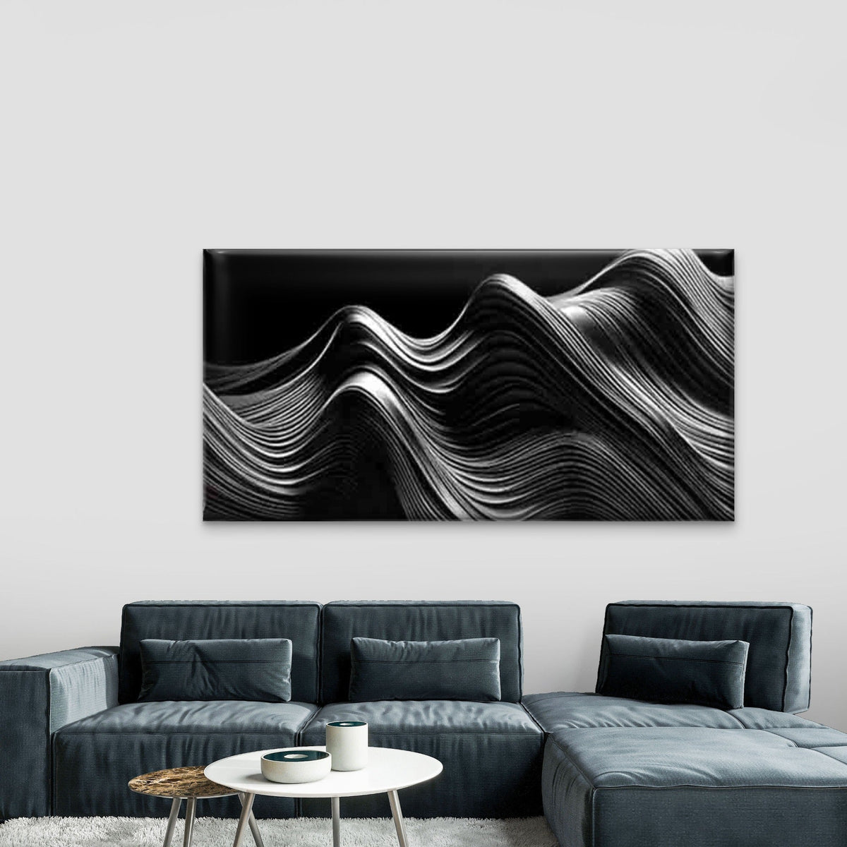 Wave Pattern of Black And White Wall Art Canvas Office Home Room Framed 120x60cm
