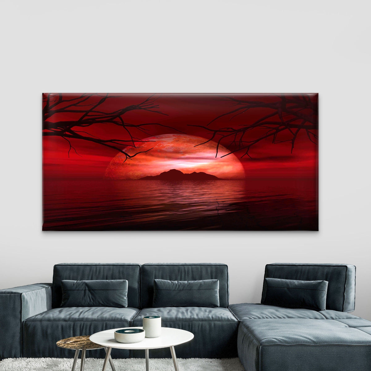 Moon Setting Over An Island Wall Art Canvas Office Home Room Framed 80x45cm