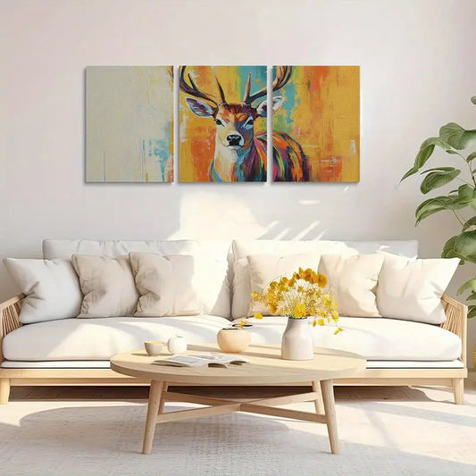 3pcs Watercolor Vibrant Deer Modern Abstract Metal Print Ready to Hang Art
