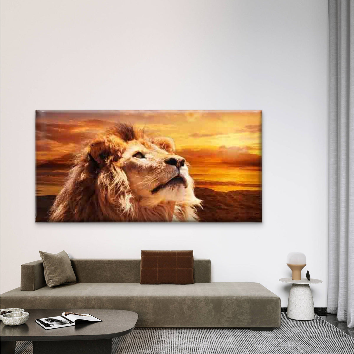 Majestic Lion Gazing at Sunset Wall Art Canvas Office Home Room Framed 80x45cm