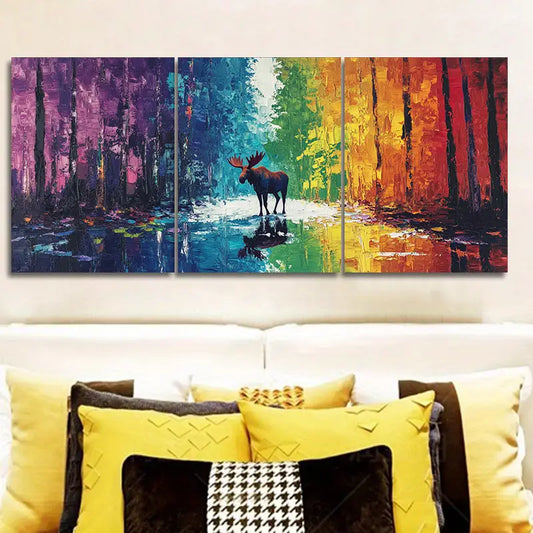 3pcs Moose in the Forest Metal Print Ready to Hang Art