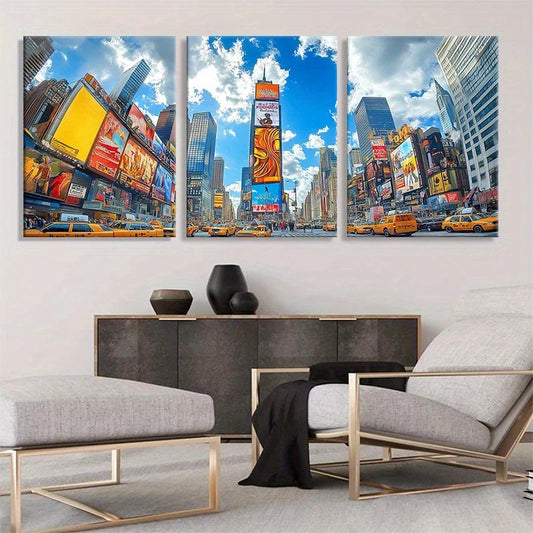 3pcs Times Square New York Cityscape Vibrant Urban Metal Print Ready to Hang Art