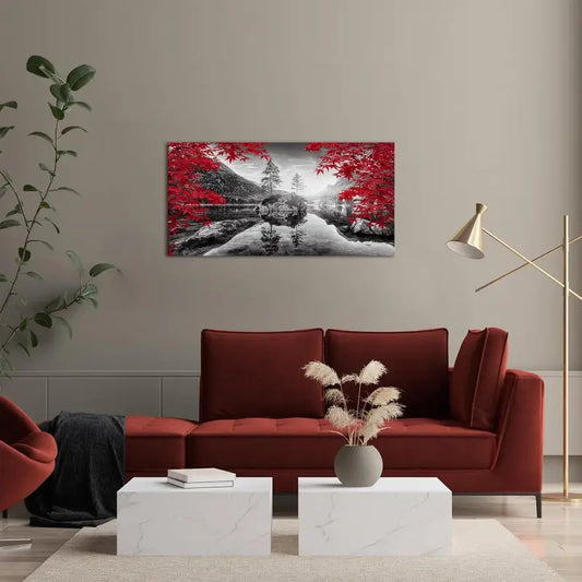 Autumn Forest Black White & Red Wall Art canvas office home room framed 120x60cm
