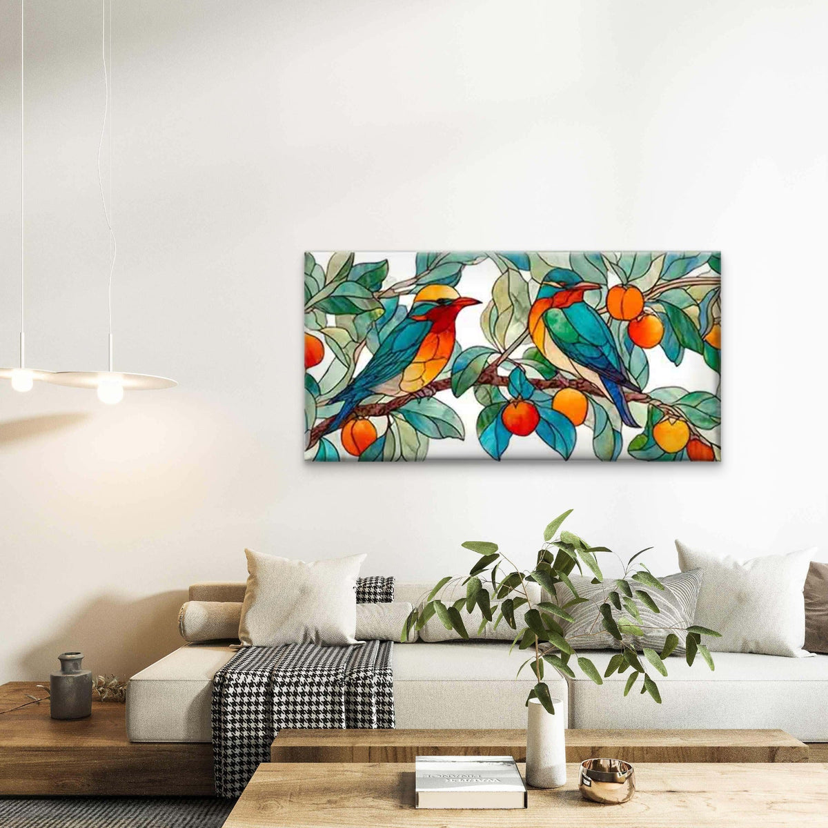 Stained Glass Featuring Bird Wall Art Canvas Office Home Room Framed 120x60cm