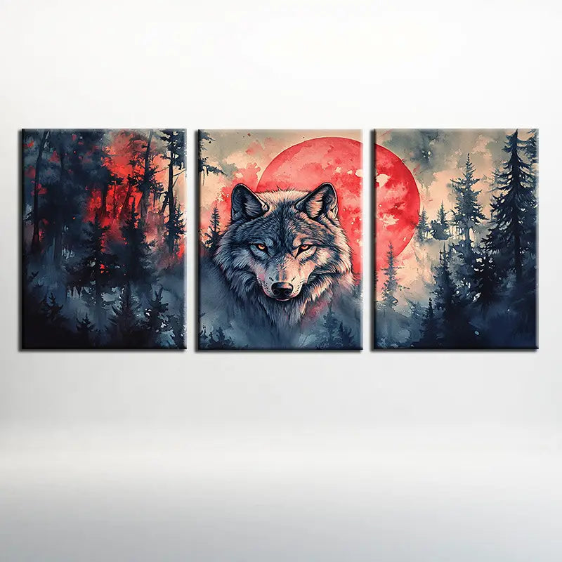 3pcs Watercolor Featuring a Bold Wolf Design Metal Print Ready to Hang Art
