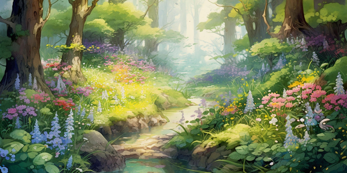 Forest Stream Spring Flower Wall Art Canvas Office Home Room Framed 80x45cm
