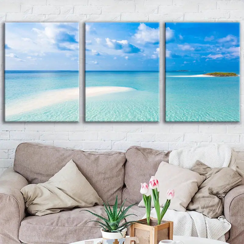 3pcs Tropical Island Beach Seascape Blue Metal Print Ready to Hang Art