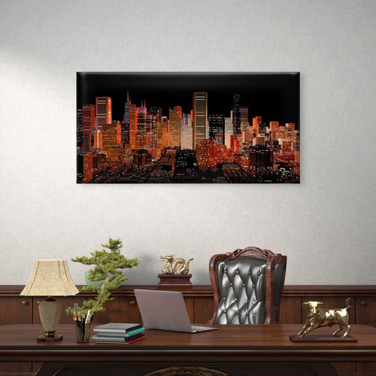 Modern City Skyline Night View Wall Art Canvas Office Home Room Framed 120x60cm