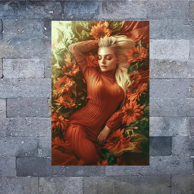 Women Sleep With Orange Flower Print 100% Australian Made 40x60cm Stretched Canvas Ready to Hang