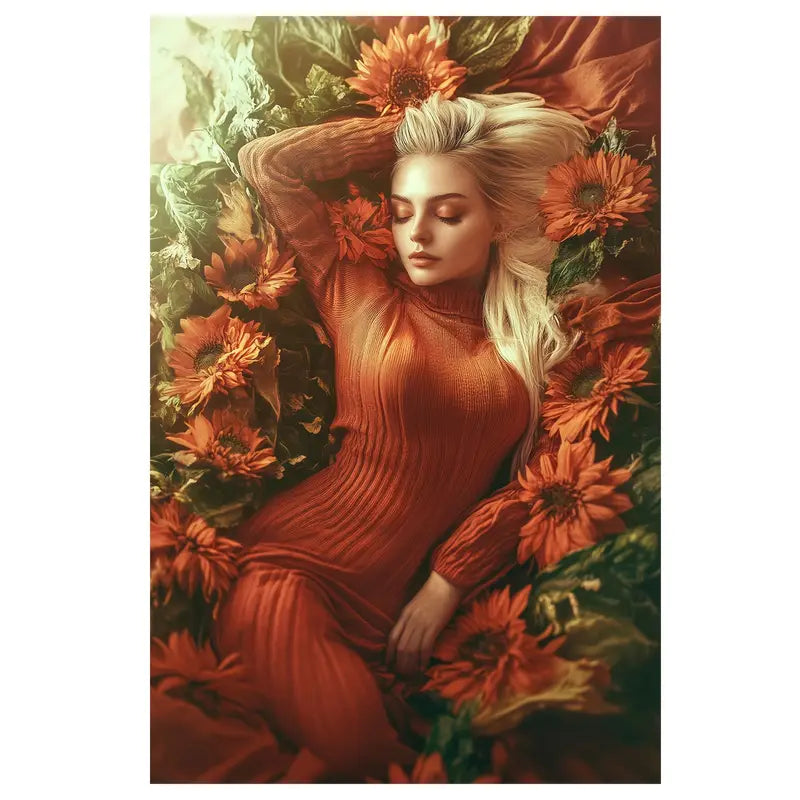 Women Sleep With Orange Flower Print 100% Australian Made 40x60cm Stretched Canvas Ready to Hang