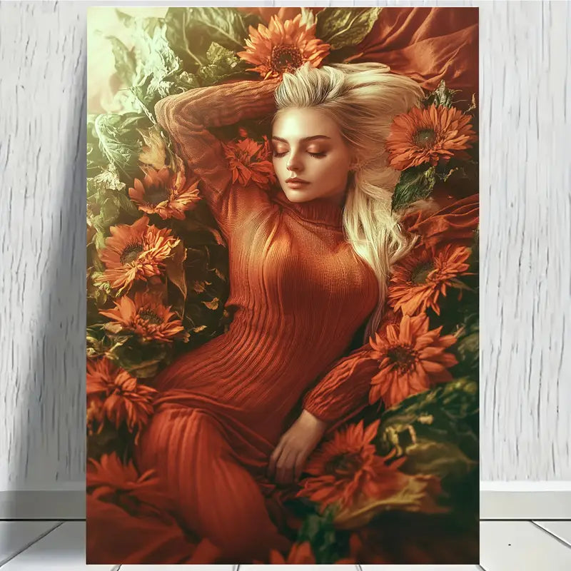 Women Sleep With Orange Flower Print 100% Australian Made 40x60cm Stretched Canvas Ready to Hang