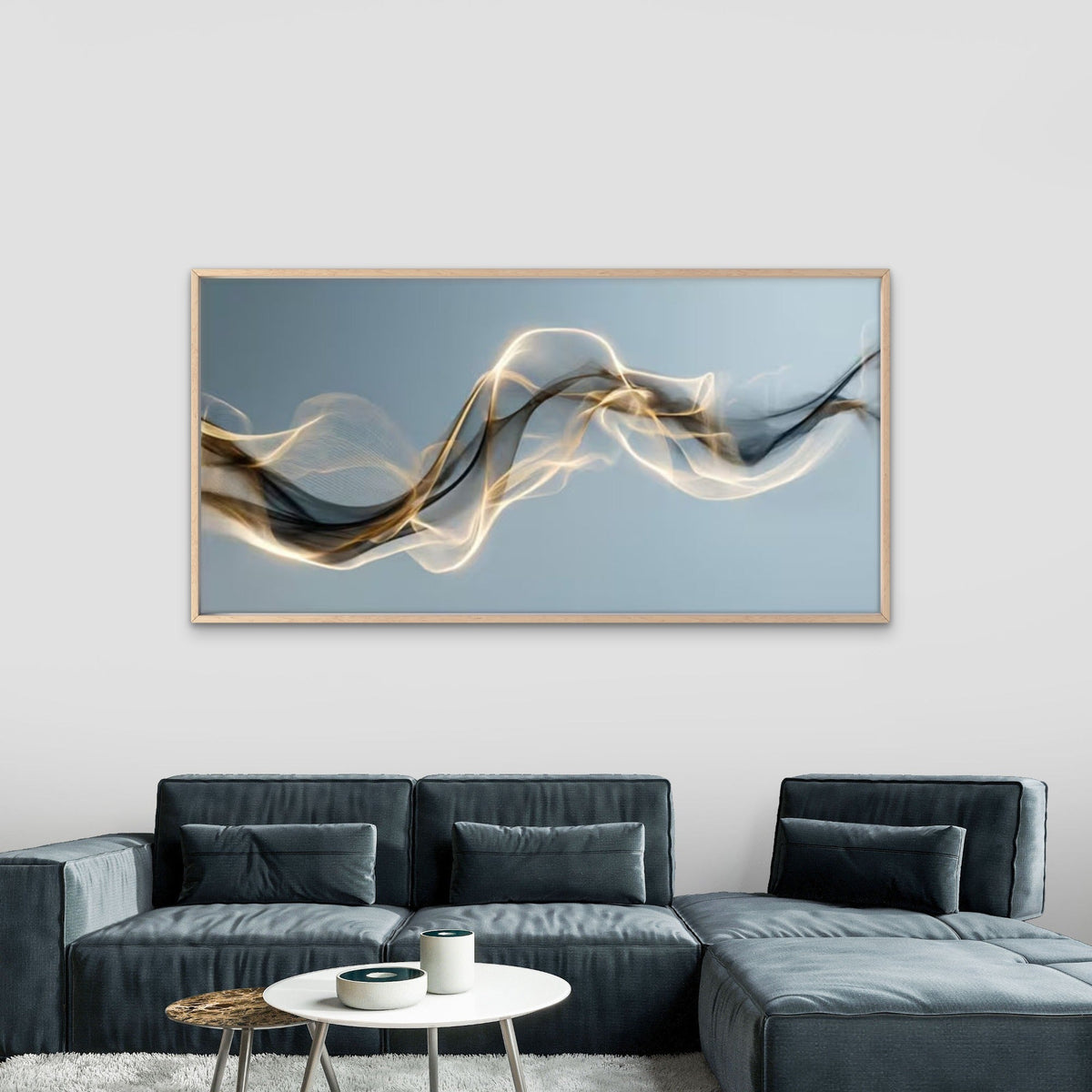 White Grey Blue Beige Gradient Wall Art Canvas Office Home Room Framed 80x45cm