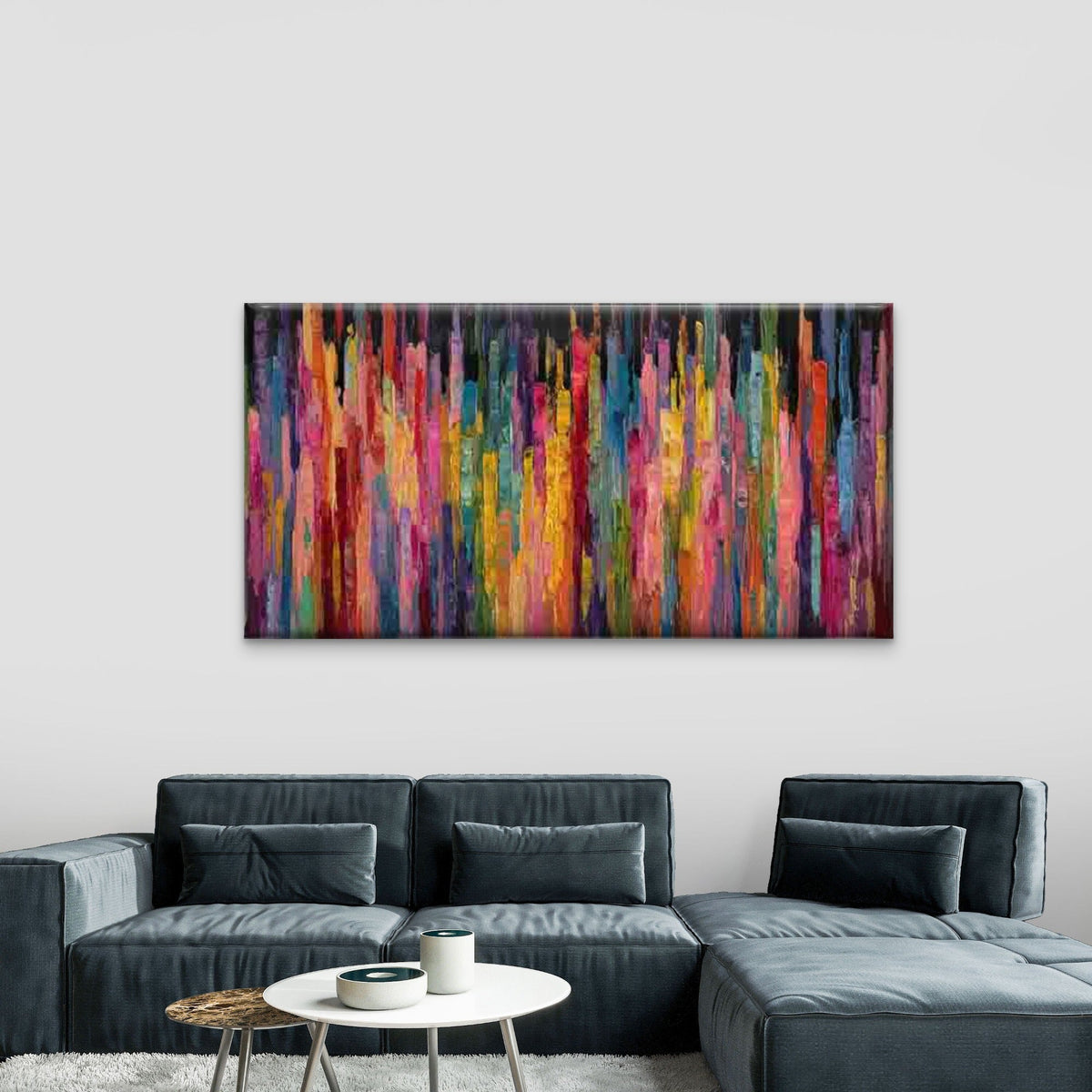 Neutral Vertical Line Stripes Wall Art Canvas Office Home Room Framed 120x60cm