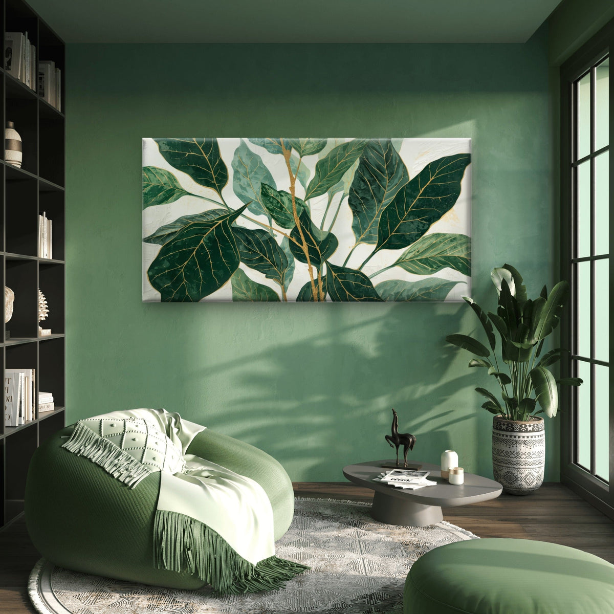 Green Gold Botanical Leaf Wall Art Canvas Office Home Room Framed 120x60cm