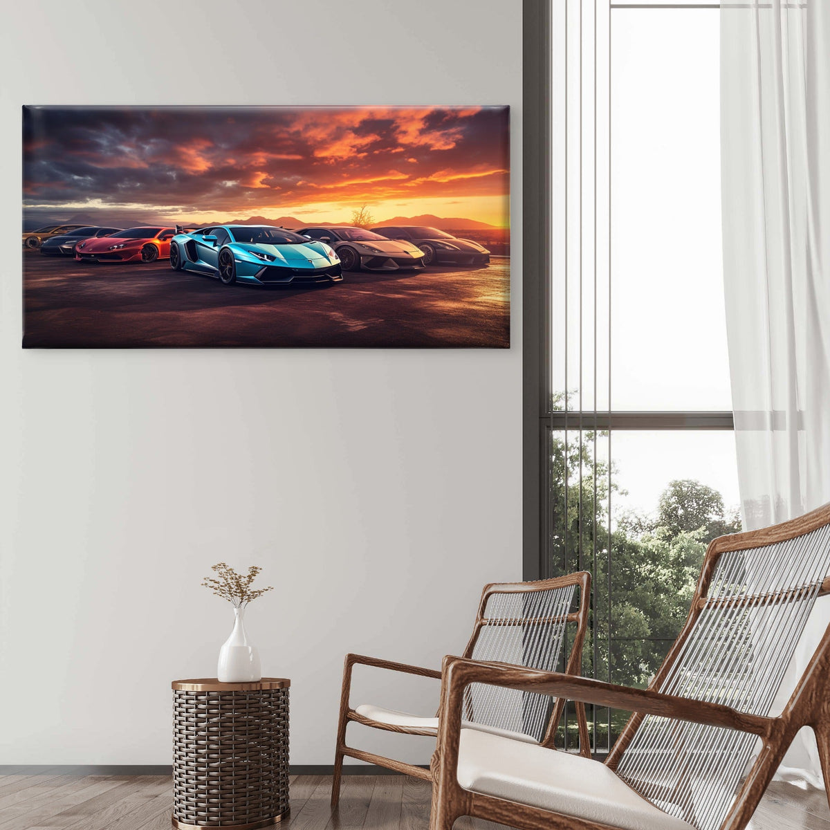 Lamborghini Cars Sunset Cloud Wall Art Canvas Office Home Room Framed 120x60cm