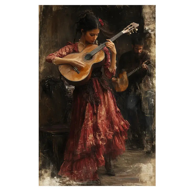 Girl & Boy Playing Guitar Print 100% Australian Made 40x60cm Stretched Canvas Ready to Hang