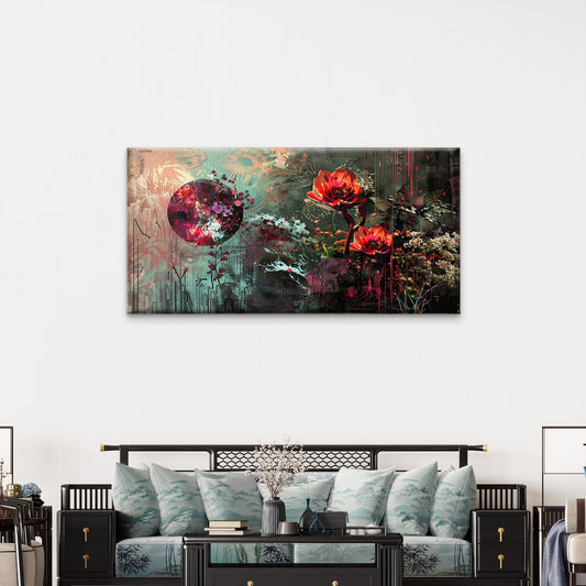 Dark Abstract Floral Art Wall Art Canvas Office Home Room Framed 80x45cm
