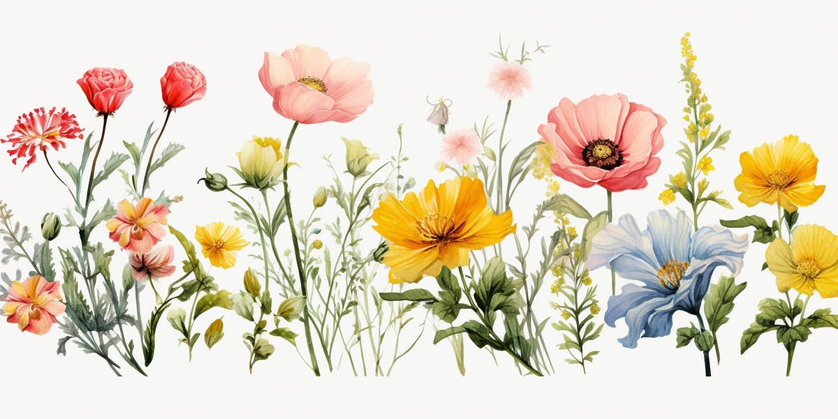 Watercolor Wildflowers Floral Wall Art Canvas Office Home Room Framed 80x45cm