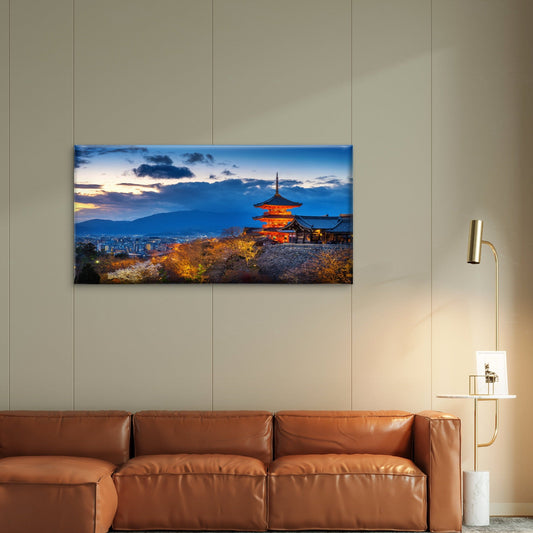 Kyoto City Temple Twilight Japan Wall Art Canvas Office Home Room Framed 80x45cm