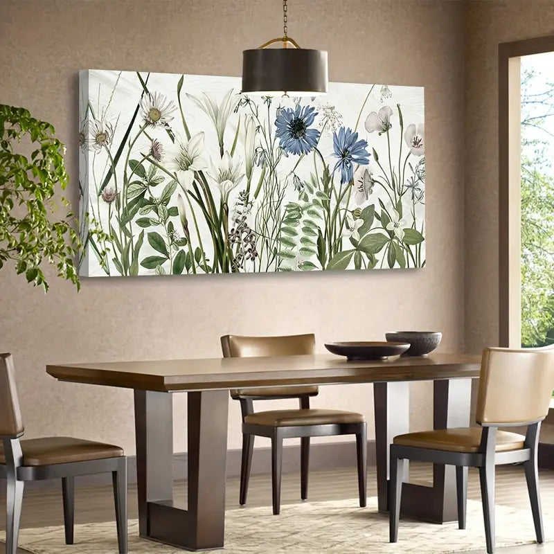 Botanical Wildflower Green Blue Wall Art canvas office home room framed 120x60cm