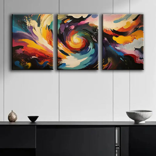 3pcs Swirling Vortex of Colors Metal Print Ready to Hang Art