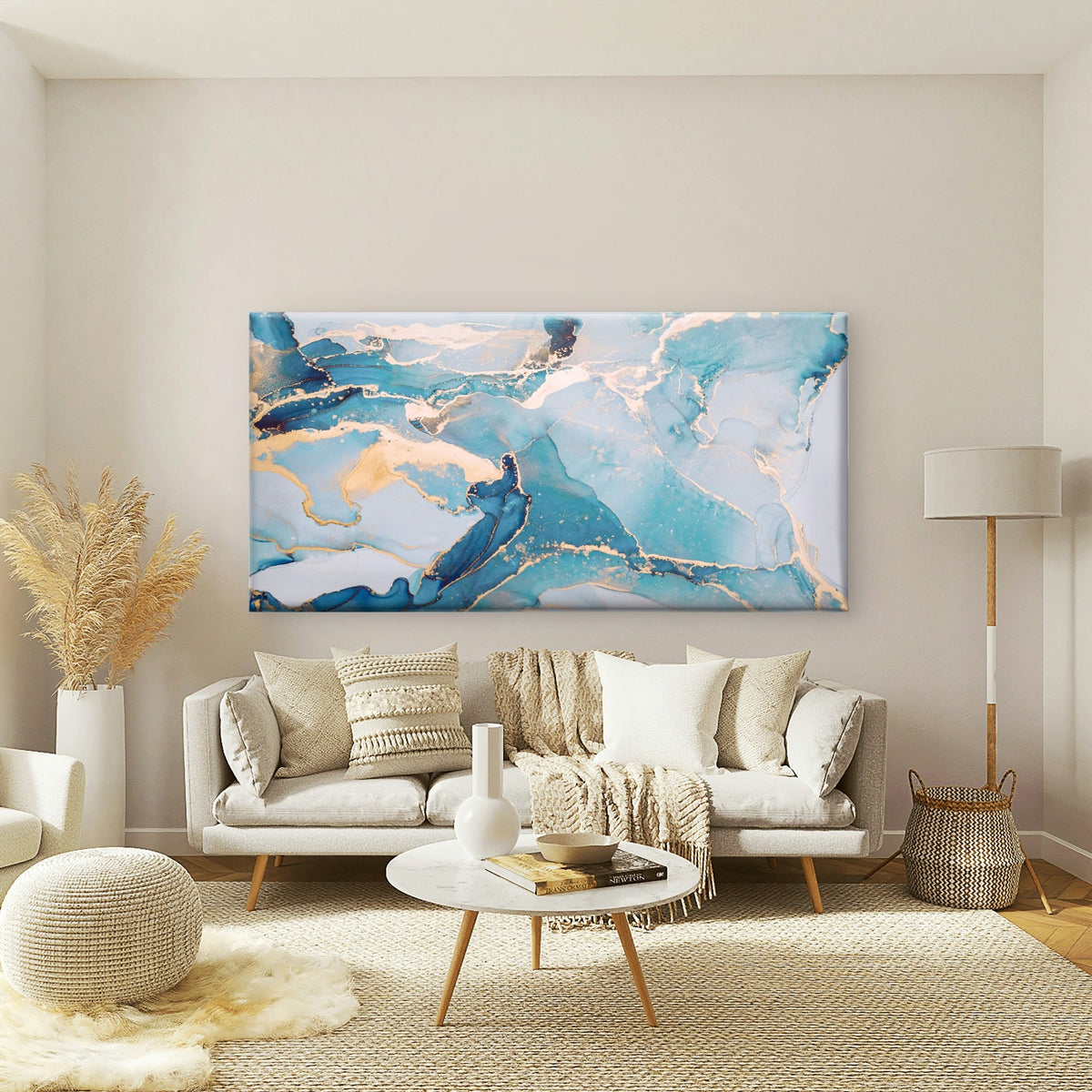 Blue Marble Gold Vein Wall Art Canvas Office Home Room Framed 80x45cm