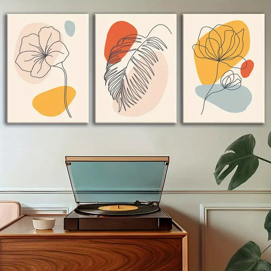 3pcs Artistic Line Flower and Line Leaves Metal Print Ready to Hang Art