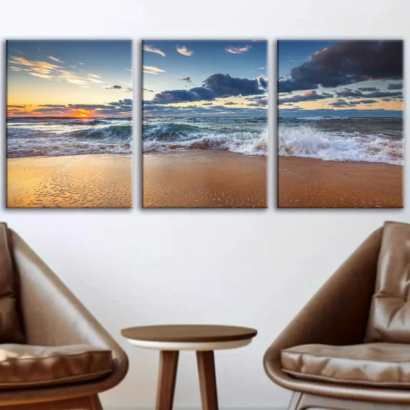 3pcs Stunning Beach Sunset Scenery Cloudy Metal Print Ready to Hang Art