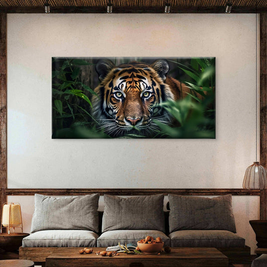 Majestic Tiger Face Close Up Jungle Wildlife Wall Art Canvas Office Home Room Framed 80x45cm