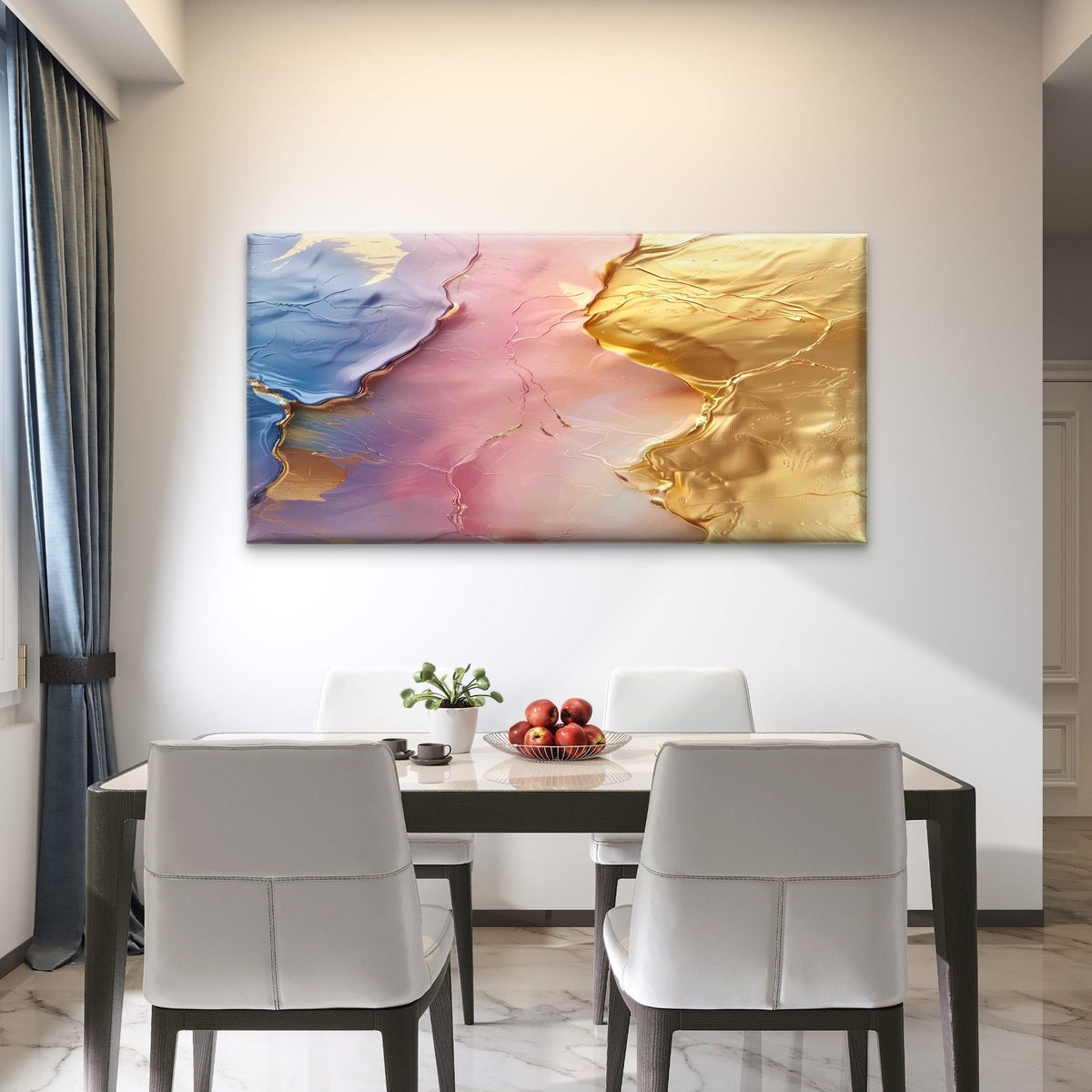 Pastel Metallic Fluid Terrain Wall Art Canvas Office Home Room Framed 120x60cm