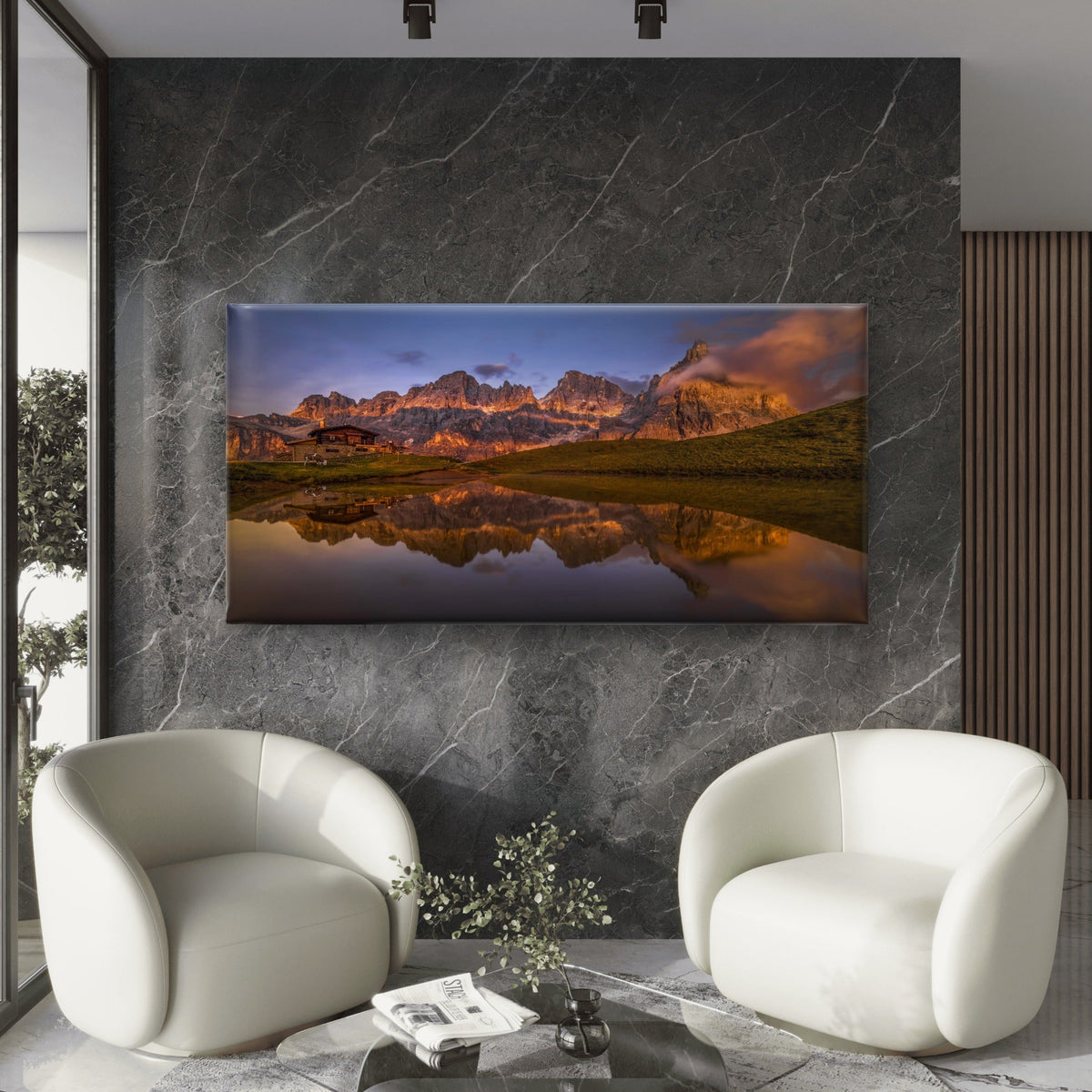Dolomites Mountain Sunset Lake Wall Art Canvas Office Home Room Framed 120x60cm