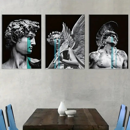 3pcs Modern Art Style David Statue Fashion Art, Wall Art Set Canvas Framed 40x60cm - High Quality Print 100% Australian Made Wall Canvas Ready to Hang