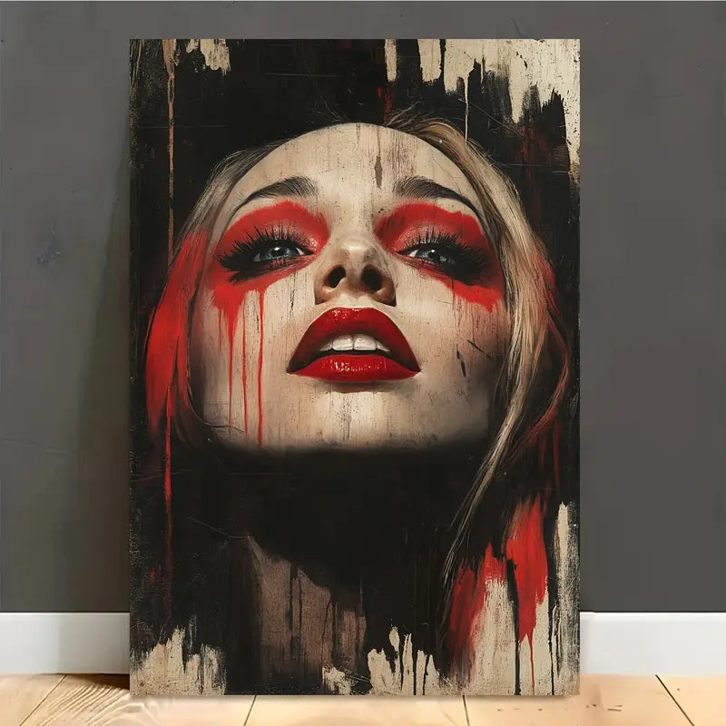 Red Makeup With Black & White Girl Print 100% Australian Made 40x60cm Stretched Canvas Ready to Hang