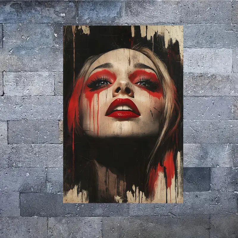 Red Makeup With Black & White Girl Print 100% Australian Made 40x60cm Stretched Canvas Ready to Hang