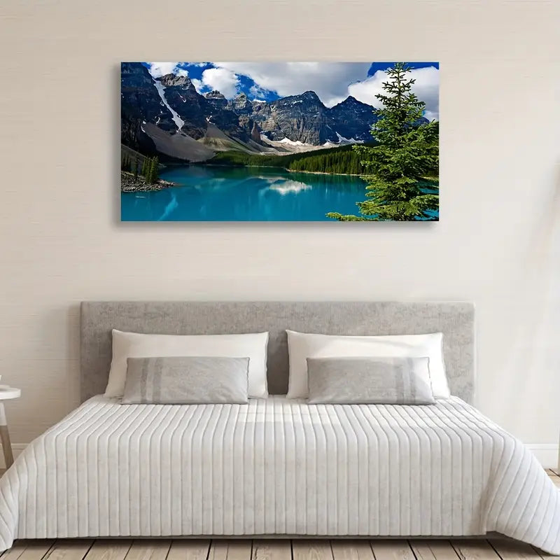 Moraine Lake Mountain Nature Green Wall Art canvas office home room framed 120x60cm