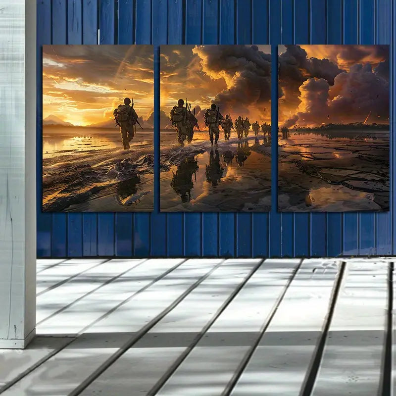 3pcs Military Sunset Soldiers Silhouette Metal Print Ready to Hang Art