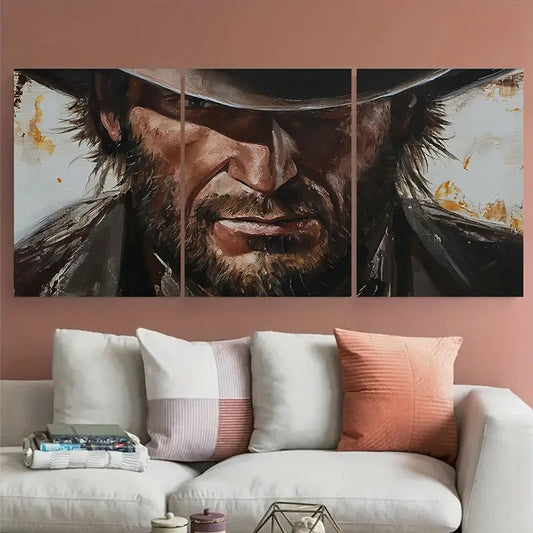3pcs Western Vintage Cowboy Closeup Metal Print Ready to Hang Art