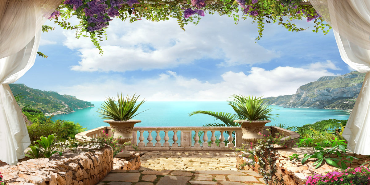 Italy Amalfi Terrace View Wall Art Canvas Office Home Room Framed 80x45cm