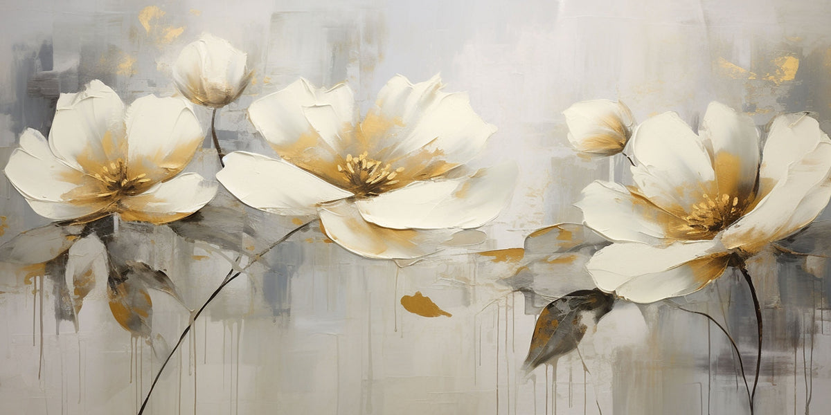 Palette Knife White Blossom Wall Art Canvas Office Home Room Framed 120x60cm