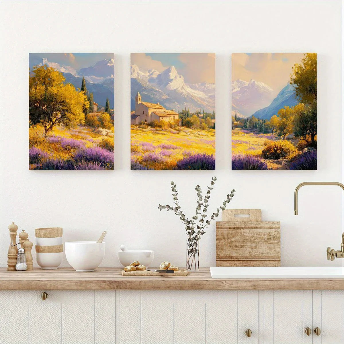 3pcs Watercolor Vibrant Oil Painting House Metal Print Ready to Hang Art