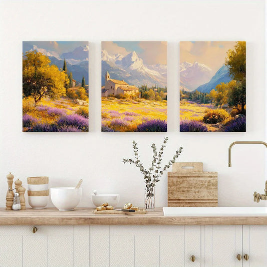 3pcs Watercolor Vibrant Oil Painting House Metal Print Ready to Hang Art
