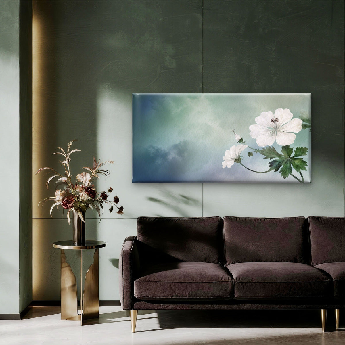 Vintage White Floral Botanical Wall Art Canvas Office Home Room Framed 80x45cm